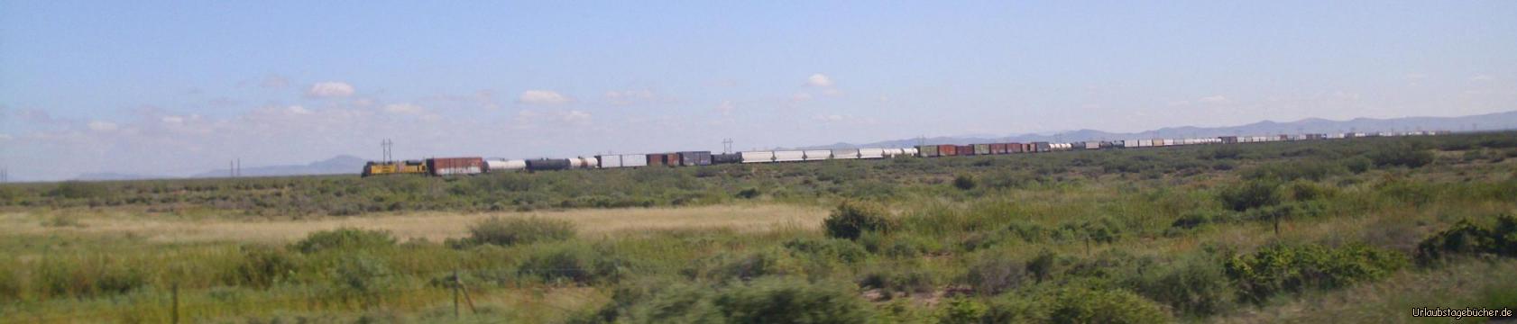 Union Pacific Railroad: auf dem Weg von New Mexico nach Arizona fährt neben uns ein schier endloser Zug der Union Pacific Railroad