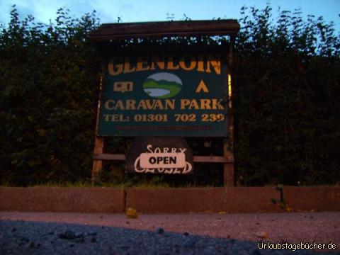 Glenloin Caravan Park: unser heutiger Zeltplatz am Loch Long
(für alle anderen Bilder war es schon zu dunkel)