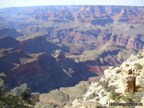 Moran Point: einer der beliebtesten Aussichtspunkte des Grand Canyon Nationalparks ist der Moran Point,
weil er einen tollen Blick über den Grand Canyon bietet,
der hier schon so tief ist, dass man den Colorado River nicht mehr sehen kann