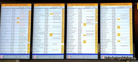 Amsterdam Flughafen Schiphol: 124 Abflüge zwischen 8 Uhr und 11:45 Uhr vom  Amsterdamer Flughafen Schiphol!