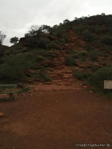 outback15: Das ist der Start zum Kings Canyon. Dieser weg wird Heardattack Trail genannt. Nach dem Besteigen des Weges weiß ich auch warum. Das war der härteste Teil von der ganzen Wanderung.